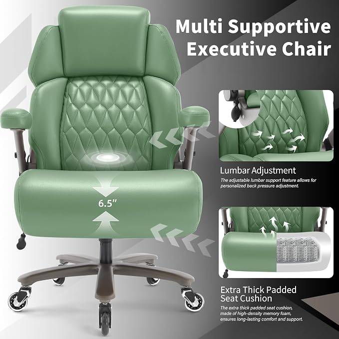 Big and Tall Office Chair 700lbs, Ergonomic High Back Computer Desk Chair | Adjustable Headrest&Lumbar Support, 3D Flip Arms, Large Wheels, Heavy Duty Metal Base, Thick Padded Wide Seat Executive Chair