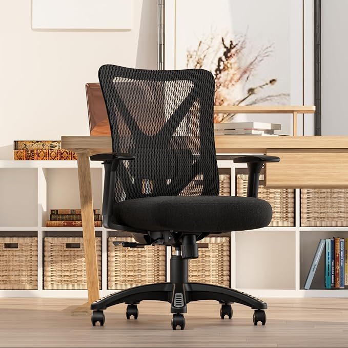 Ergonomic Office Chair, Mesh Computer Desk Chairs with Adjustable Lumbar Support, 3D Armrests, Tilt Function, Comfy Wide Seat, Executive Work Task Chair for Company and Home (Sponge Cushion)