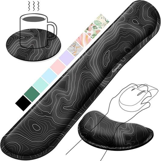 Gimars Enlarge Silky and Superfine Fabric Gel Memory Foam Keyboard Wrist Rest Set, Ergonomic Keyboard Mouse Wrist Support for Typing Pain Relief, Comfort for Office, Gaming, Computer-Map Pattern