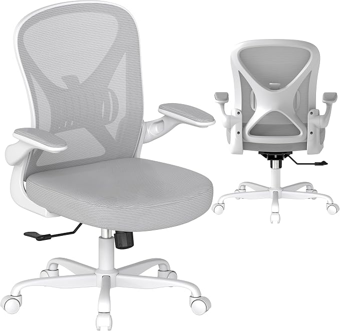 Ergonomic Office Chair with Adjustable Lumbar Support, 300 lbs Swivel Desk Chair with Flip-Up Arms, Mesh Comfy Padded Seat for Computer and Home, Grey