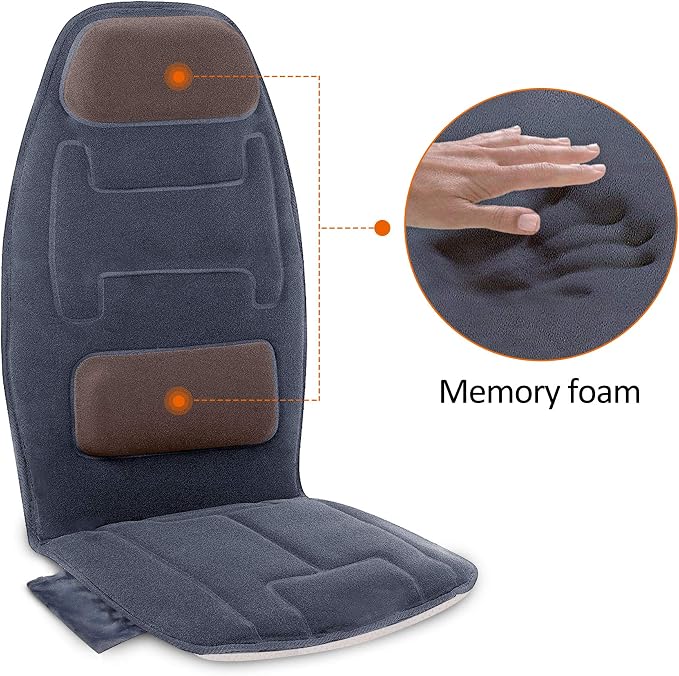 Snailax Massage Seat Cushion with Heat - Extra Memory Foam Support Pad in Neck and Lumbar,10 Vibration Massage Motors, 2 Heat Levels, Back Massager Chair Pad for Back | 【Gift for Men Women】10 Vibration Motors, 5 Massage Modes, Adjustable 3 Intensity, G...