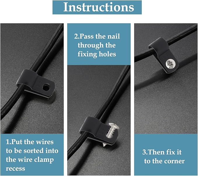 50 Pcs 1/4 Inch Black Nylon Cable Clip Wire Clamp | R-type, 6.4mm, Screw Mounting, Stainless Steel Screws Included, Wire Management