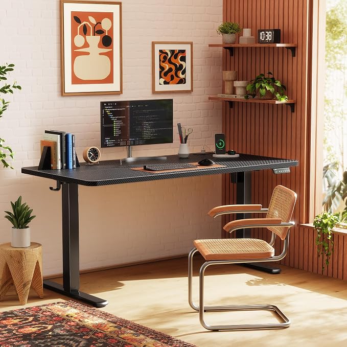 Huuger Electric Standing Desk with Power Outlets and USB-C Port, 55 X 24 Inch Height Adjustable Desk, Sit Stand Desk for Home Office, Computer & Gaming Desk with 4 Presets, Carbon Black