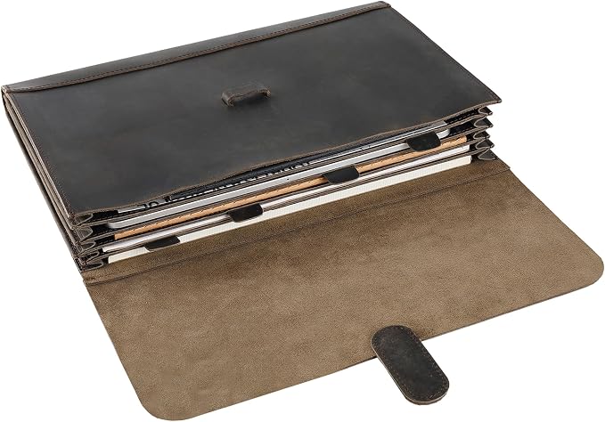 Genuine Leather File Folder, Accordian File Organizer, Leather Document Holder Resume Folio for Men & Women-Grey-Custom