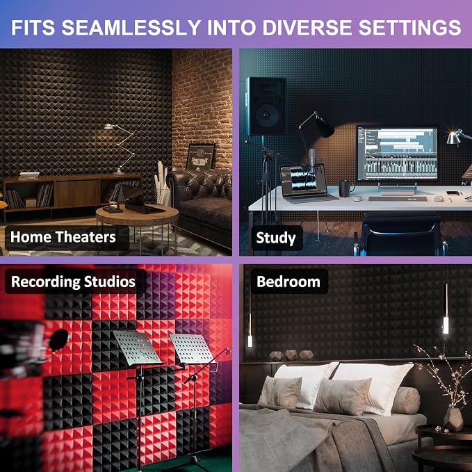 JBER Acoustic Sound Foam Panels, 24 Pack 2" X 12" X 12" Blue and Black Soundproofing Treatment Studio Wall Padding Sound Absorbing Fireproof Pyramid Acoustic Treatment…