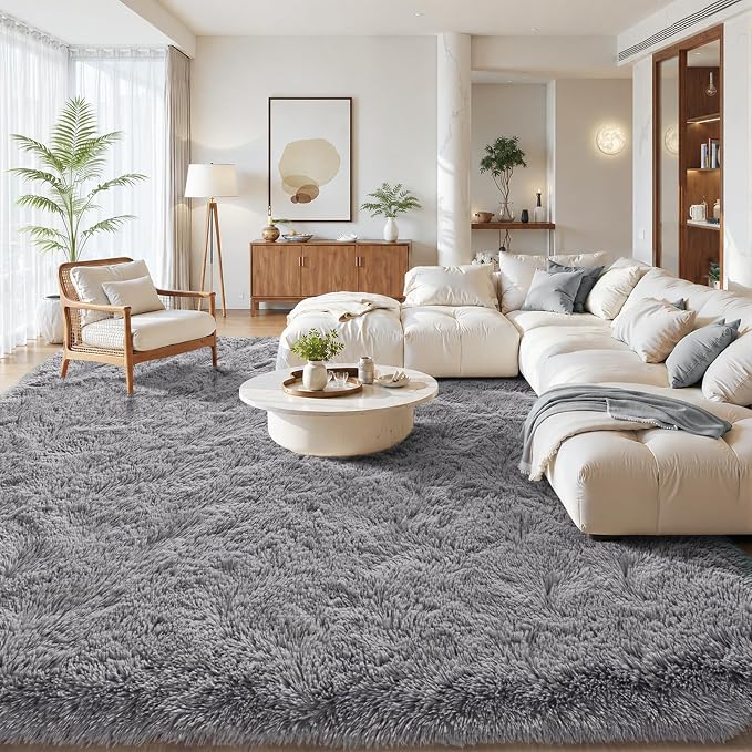 Zentavio Area Rugs for Living Room Grey Rugs for Bedroom Large Big 9x12 Carpet Fluffy Furry Soft Shag Aesthetic Plush High Pile Gray Rug for Nursery Kids Room Dorm