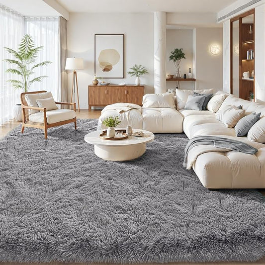 Zentavio Area Rugs for Living Room Grey Rugs for Bedroom Large Big 9x12 Carpet Fluffy Furry Soft Shag Aesthetic Plush High Pile Gray Rug for Nursery Kids Room Dorm