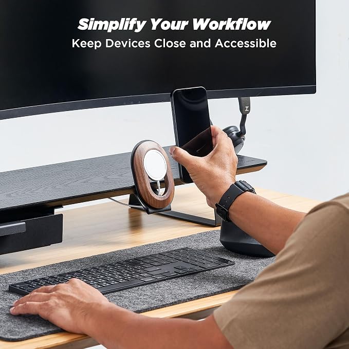 Moodular Phone Stand Add-On for MagSafe & Rails, Do Not Use Alone | Accessory Only, Charger Not Included, Ergonomic Viewing Angle, Flexible Positioning, Wood & Steel Design, Black, MSA-MS