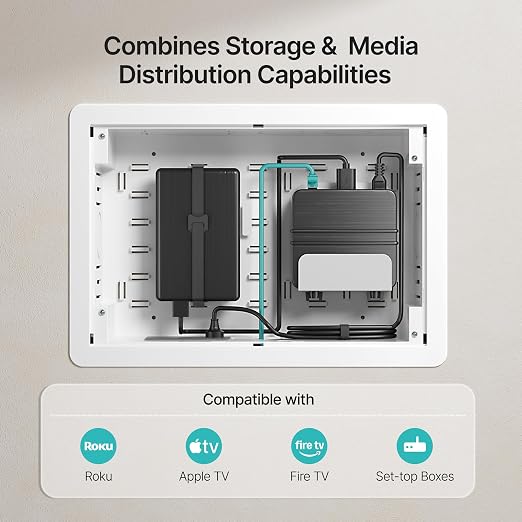 9" in-Wall Media Box Recessed Outlet Cable Management Kit 2 Pack | Structured Media Enclosure, One Connect & Network Switches, Fits Fire TV Stick Samsung, Recessed In-Wall Design, 2 Pack