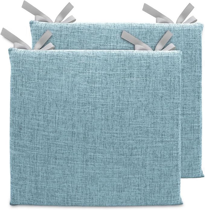 Lifup 2 Pack Chair Cushion, Square Dining Chair Pads Blue 15 x 14 Inch | Memory Foam Pads, Non-Slip, Thick, Removable Cover with Ties, Seat Cushions for Kitchen Chairs, Home Office Restaurant