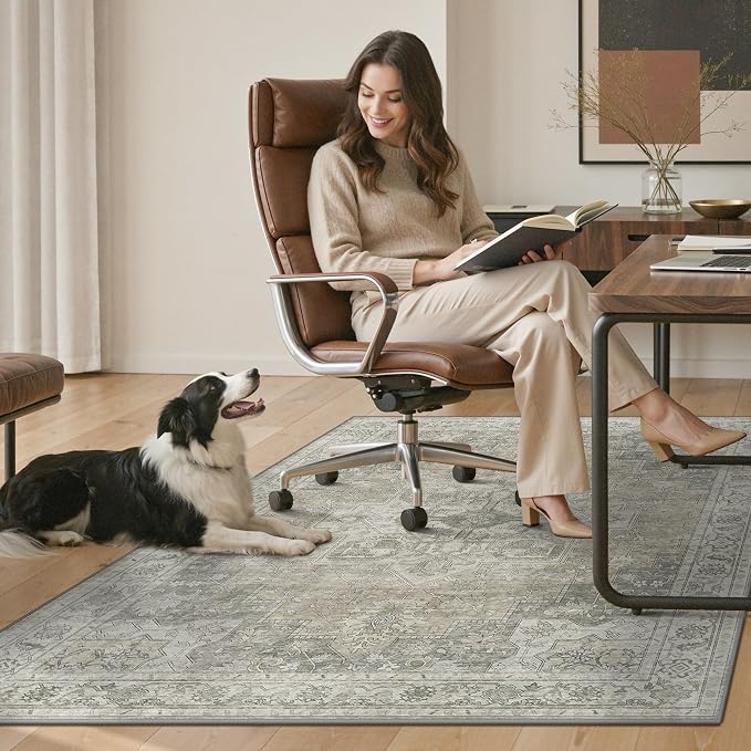 36"x60" Office Chair Mat for Hardwood Tile Floor, Under Desk Carpet Protector for Rolling Computer Chair Mat, Machine Washable Area Rug, Anti-Slip 1/5" Thick Low Pile Thin Vinyl Floor Mat, Trench
