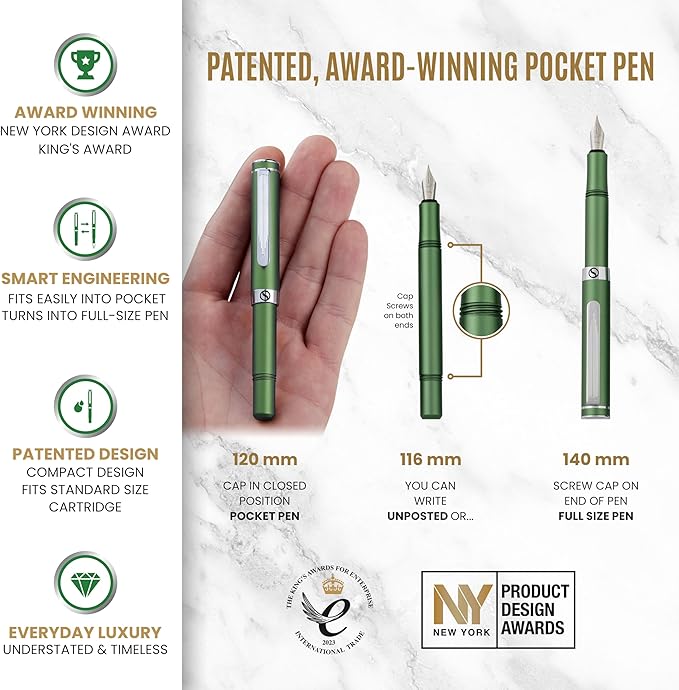 Green Matt EDC Fountain Pen - Fine Nib by Scriveiner