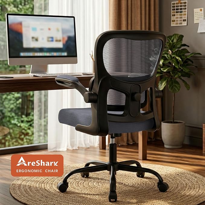 AreShark Office Chair Ergonomic Desk Chairs with Adjustable Lumbar Support, High Back Breathable Mesh Chair with Wheels& Flip-up Armrests,Rolling Swivel Comfy Task Computer Chair for Home Work Gaming