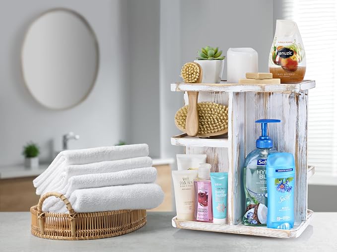 Sorbus 360° Makeup Organizer - Grey Rustic Wood Make Up Storage Carousel for Cosmetics, Skin Care Rotating Makeup Organizer for Vanity, Bathroom Storage