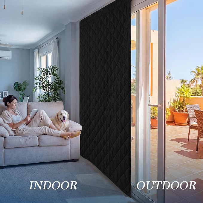 RYB HOME Summer Heat Blocking Thick Quilted Insulated Curtains, Thermal Insulated Curtains Room Divider for Energy Saving Window Treatment for Bedroom Living Room, W42 x L82, Black, 1 Panel