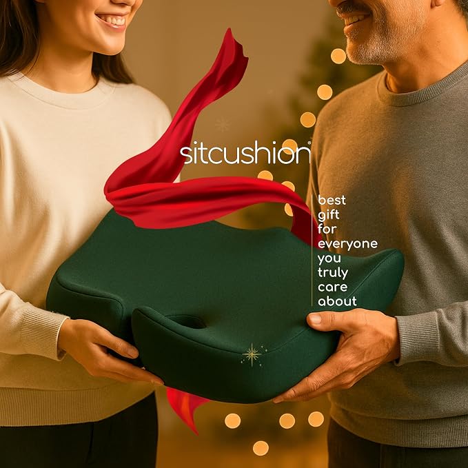 SitCushion Orthopedic Coccyx Cushion for Tailbone Pain Relief, Sciatica and Back Pain – X Large Memory Foam Seat Cushion for Office Chairs, Car – Ergonomic Pillow with Removable Spare Cover (Green)