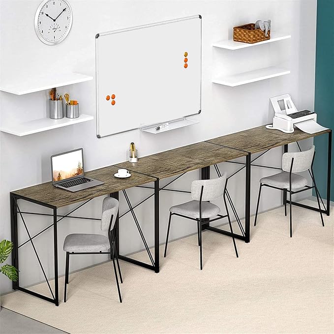 Interior Elements Folding Computer Desk for Home Office – 39" Small Portable Writing Desk, Light Brown Oak and Black Frame, Space-Saving Modern Study Table, No Assembly Required