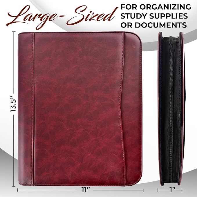 DEHITE Leather Portfolio for Men – Padfolio Case for Men and Women – Cherry Bible Notebook Organizer – Pen Slots – Zipper Binder – Premium PU Leather – Feels Like Full-Grain – Office Gift Accessories