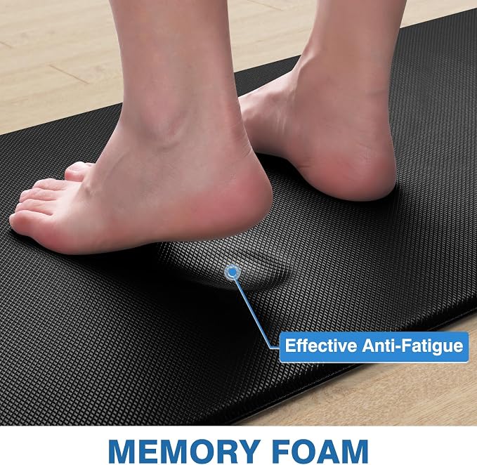 StepRite Kitchen Mats for Floor, 2-Piece Anti-Fatigue Kitchen Rugs, Black | 17.3" x 30" + 17.3" x 47", cushioned comfort, water-resistant, easy to clean, non-slip bottom, kitchen floor, standing desk