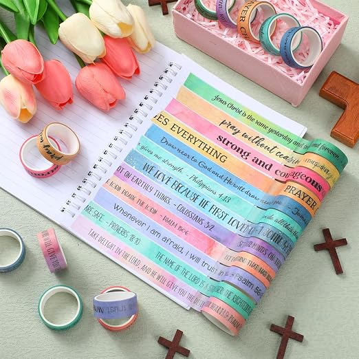 24 Rolls Back to School Christian Washi Tape Gifts Bulk Graduation VBS Religious Scripture Rainbow Morandi Bible Verse Washi Tape for Bible Journaling Crafting Students BibleStudy Stationery