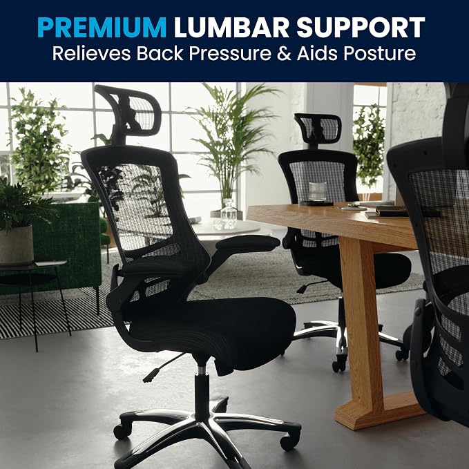 Flash Furniture Kelista High-Back Swivel Office Chair with Adjustable Lumbar Support and Seat Height, Ergonomic Mesh Desk Chair, Black