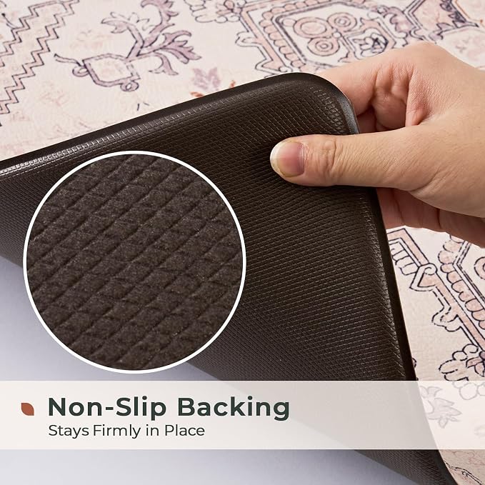 FRESHMINT Boho Kitchen Mat Set 2 Piece, 17x30''+17x47'', Natural Beige | Anti-Fatigue, Non Slip, Comfort, Kitchen Decor, Easy to Clean, Waterproof, Perfect for Kitchen, Laundry, Office