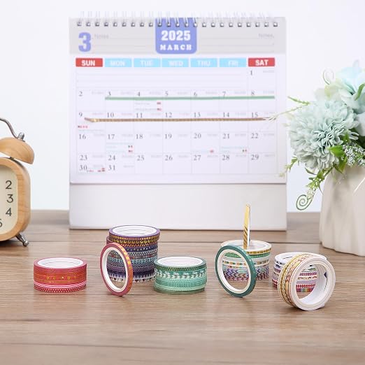 Mr. Pen- Skinny Washi Tape Set, 48 Rolls, Gold Foil Print, 3mm Wide | 5.5 Yards/Roll, Washi Tape for Scrapbook, Arts, Crafts, Journals and Planners