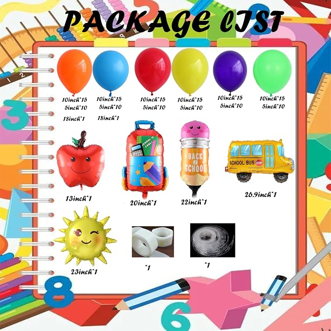 Back to School Balloons Arch Garland Kits Rainbow Preschool Graduation Party Decortions with Pencil Bag Foil Balloons for Welcome Back to School kindergarten Graduation Party Supplies