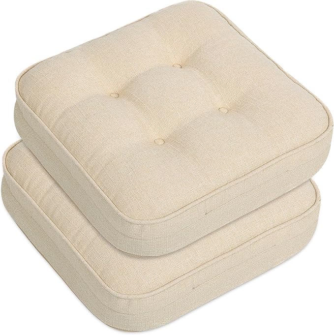 GOFORIT Chair Cushions Set of 2,Tufted Shredded Memory Foam Chair Pads, Non-Slip Seat Cushions with Removable Cover, 2 Pack,Beige