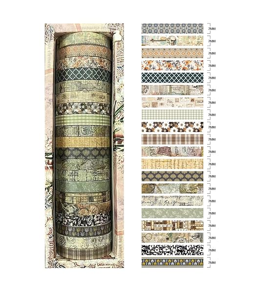 Vintage Skinny Floral Washi Tape Set 20 Rolls -Retro Antique Patterns Masking Thin Basic Decorative Tapes for Arts, DIY Crafts, Bullet Journal, Planner, Scrapbook Decor, Gift Wrapping, Junk Journal