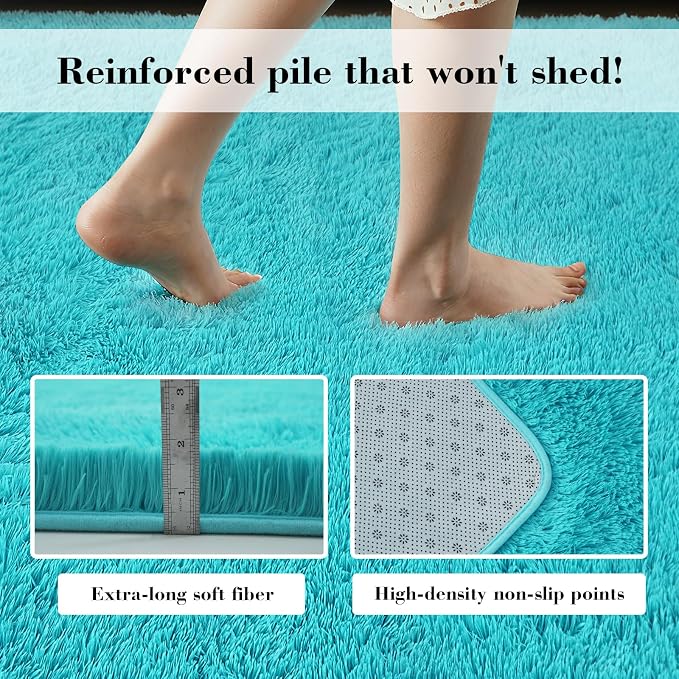 yongyangjuxin Teal Blue Rug Fluffy Rug, 8x10 Teal Area Rugs for Living Room, Soft Play Mat, Teal Rugs for Bedroom, Preppy Dorm, Plush Aesthetic