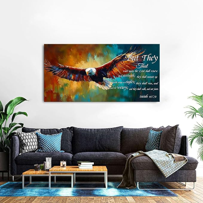 Christian Eagle Wall Art Isaiah 40 31 Poster Bible Verse Wall Decor Inspirational Scripture Canvas Prints Painting Religious Biblical Framed Artwork Bedroom Living Room Home Decoration 30x60