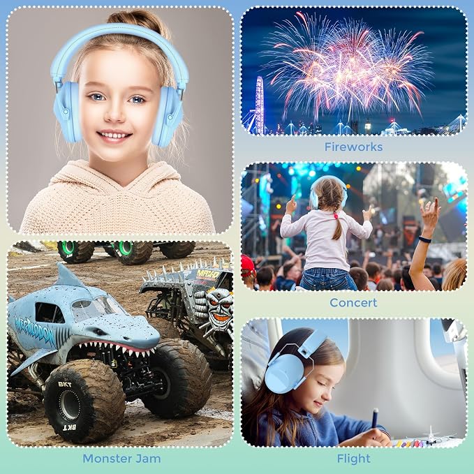 ProCase Kids Noise Cancelling Headphones, Kids Ear Protection Monster Jam Truck, Fireworks Hearing Protection Noise Reduction, Noise Canceling Earmuffs for Sensory Autism Toddler Children -Skyblue