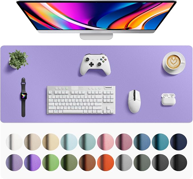 Aothia Faux Leather Desk Mat – Large Desk Pad & Mouse Pad, Smooth Writing Surface, Waterproof Desk Protector, Suede Back, Office & Home (Light Purple, 42" x 17")