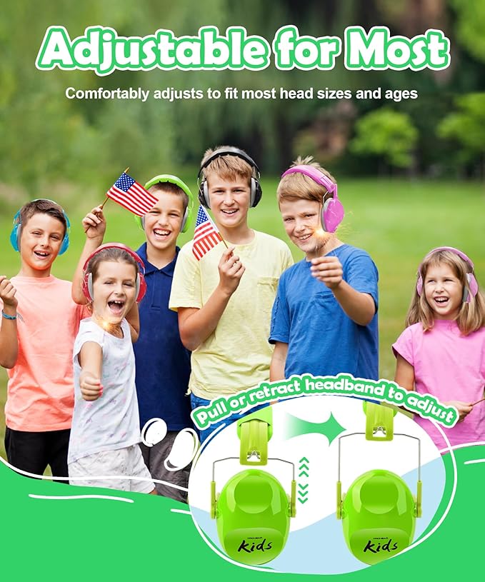 PROHEAR 032 2.0 Kids Noise Cancelling Headphones with Adjustable Headband - 25dB NRR Autism Ear Protection for Child at Mowing Studying Sleeping Racing - Green and Blue, 2 Pack