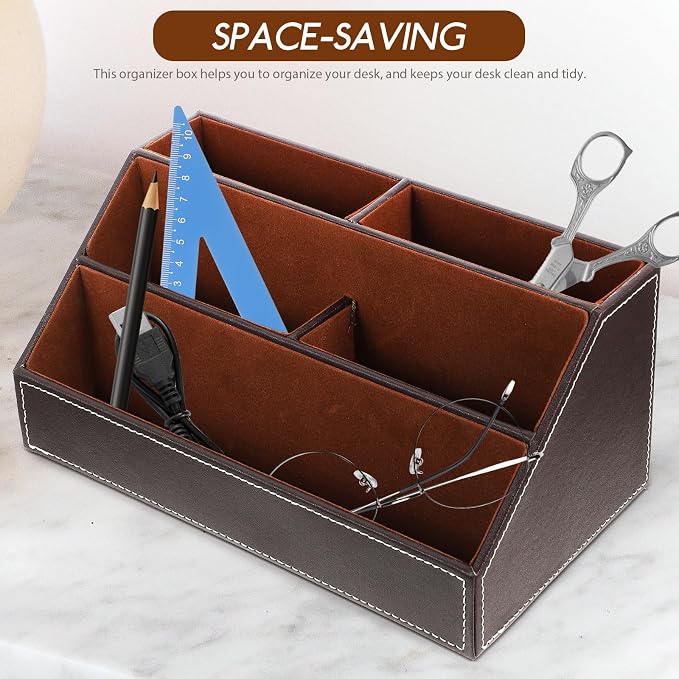 Desktop Sundries Storage Holder Minimalist Contemporary Design Desk Organizer Pu Leather with High Density Board to Keep Desk Clean and Tidy for Office and Home Use