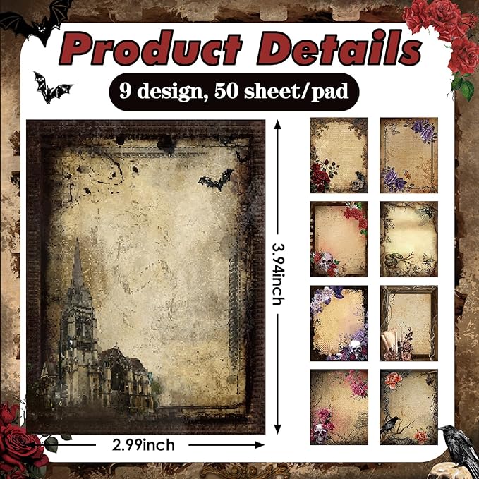 Gothic Sticky Notes - Black Post It Note Gothic Office Supplies Goth Desk Accessories Aesthetic Vintage to Do List Memo Retro School Office Home Supplies Students Teachers Gift