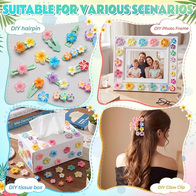Giegxin 40 Pcs Plumeria Flower Resin Charm Summer Hawaii Plumeria Flower Flatback Cabochon Accessories Cute Embellishments Bulk for Jewelry Cellphone Case Scrapbooking Headband DIY Craft Making