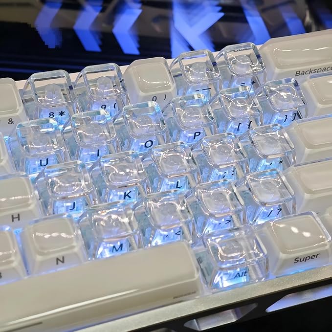 OHY XVX 21Keys MDA Profile Clear Keycaps, Side Printed Characters,Backlit Glitter Sweet Heart Keycap Set for MX Switches Mechanical Keyboard, Perfect Match with XVX Crystal R2-Transparent