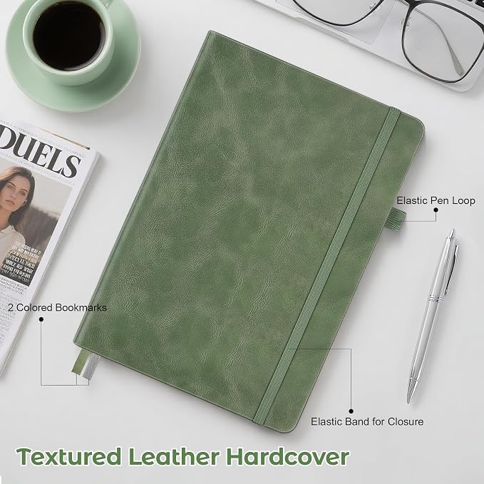 Graph Paper Notebook, Hardcover Notebook, Grid Notebook Journal for Women, Men, Large Leather Journals for Writing, Thick Paper, A5 Notebooks for Work, School Supplies, Engineering, Light Green