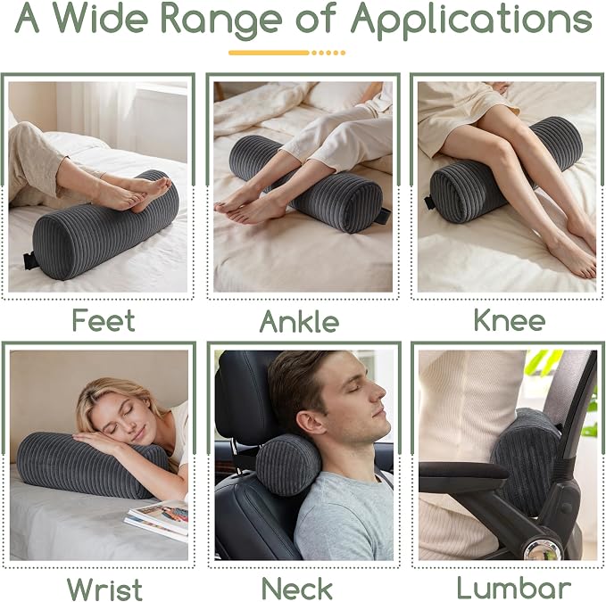 Lumbar Roll Lumbar Support Pillow for Office Chairs, Cars, and Gaming Chairs, Back Cushion with Washable Cover & Adjustable Strap to Relieve Back Pain and Improve Posture, 15"x6"x5", Dark Grey