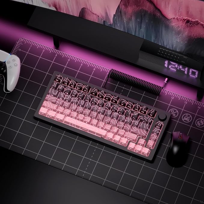 dagaladoo Pink Grey Topographic keycap Sets Line Backlit Gradient keycaps Shine Through Keyboard Keys Side Printed Key caps Cherry Profile for 61/64/66/68/71/75/84/87/104/108 Mechanical Keyboards