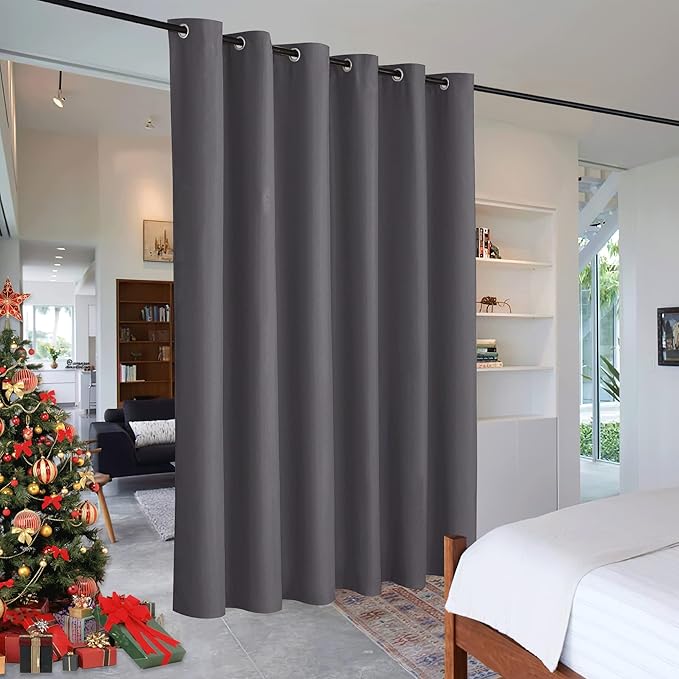 RYB HOME Extra Wide Curtains for Divider Room Separation Soundproof Temporary Door Curtains for Bedroom Closet Office Home Theatre Garage Living Room Privacy Drop Cloth, W 120 x L 90 inches, Grey