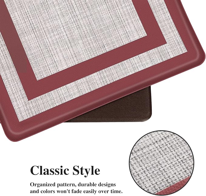 Mattitude Kitchen Mats Set of 2 Cushioned 0.47 inch Thick Rugs Non-Skid Waterproof Mats and Ergonomic Comfort Standing for Floor, Office, Sink,Laundry,Red