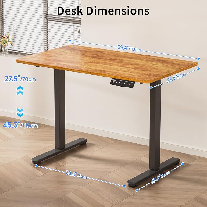 BIZUM 40x24 Inch Electric Standing Desk with Memory Presets, Quiet Motor Height Adjustable Stand Up Desk for Home Office & Gaming, Ergonomic Sit Stand Workstation，Light Rustic Brown