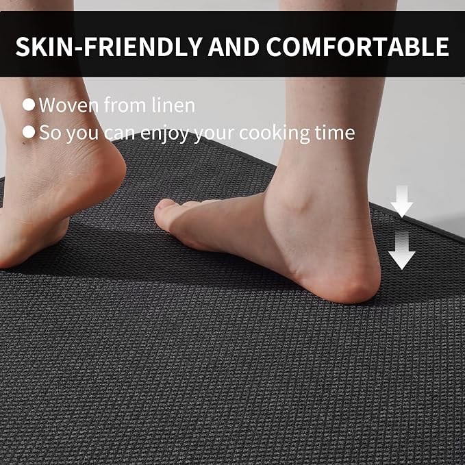 YDKGL Kitchen Mats for Floor, Super Absorbent Kitchen Rugs Non Slip Washable, Soft Imitation Linen Braided Kitchen Runner Rug, Standing Mat Kitchens Sink Mat, Easy to Clean, Black 17x30