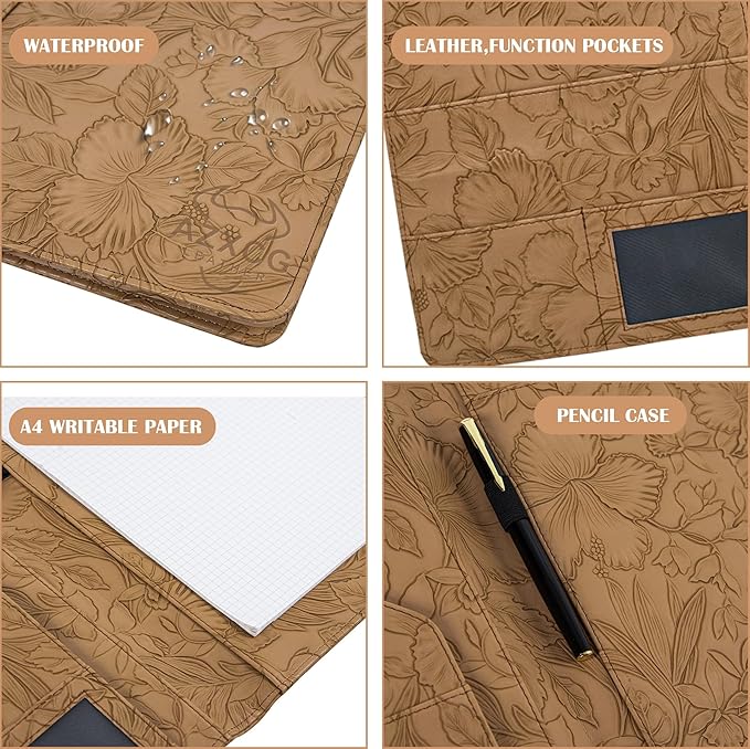 AZXCG Embossed Padfolio Portfolio Binder,Interview Resume Folder with Business Card Holder,Portfolio Folder with Document Organizer,A4 Legal Pad Holder for Men &Women