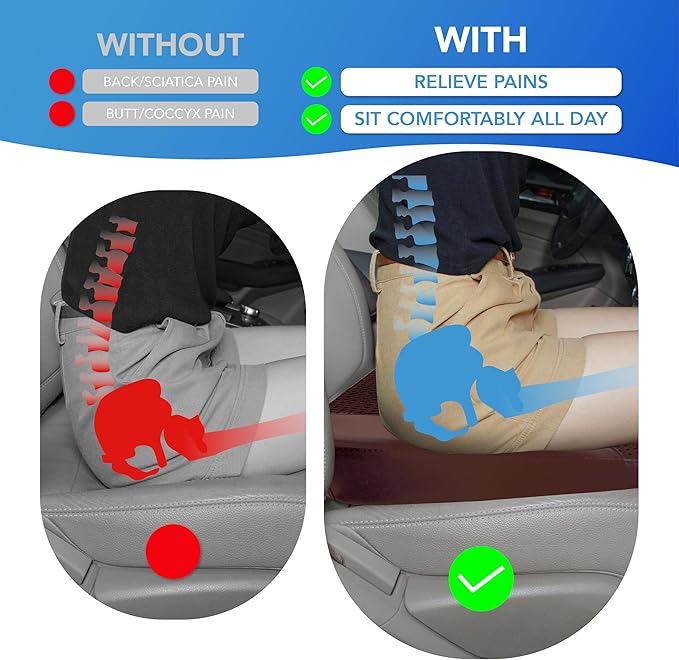 Lofty Aim Car Seat Cushion, Comfortable Memory Foam Seat Pillow for Driving, Sciatica-Back Pain Relief, Cushion for Car-Truck, Office, Wheelchair - Brown