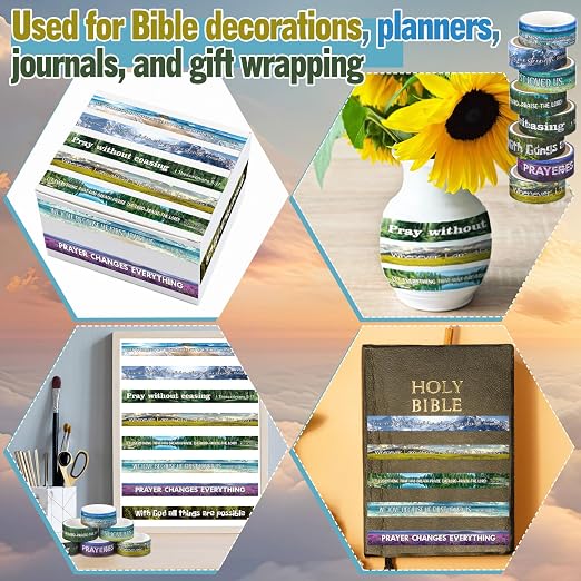 24 Rolls Back to School Christian Washi Tape Gifts Bulk Graduation VBS Religious Scripture Scenery Bible Verse Washi Tape for Bible Journaling Crafting Students BibleStudy Stationery