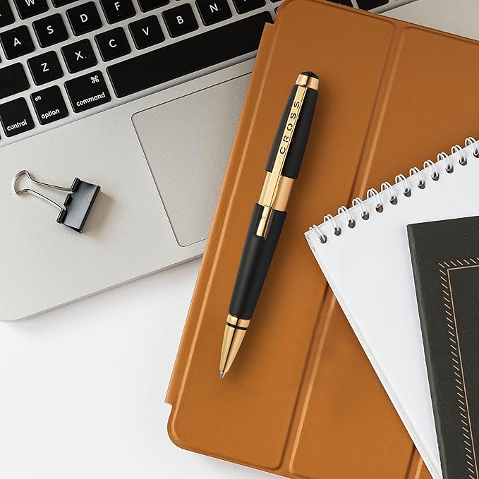 Cross Edge Matte Black Lacquer with Gold PVD Appointments Selectip Rollerball Pen, Black Ink - Elegant Accessory for Smooth Writing - Capless Slide-Open & Snap-Shut Design - Comfortable Grip